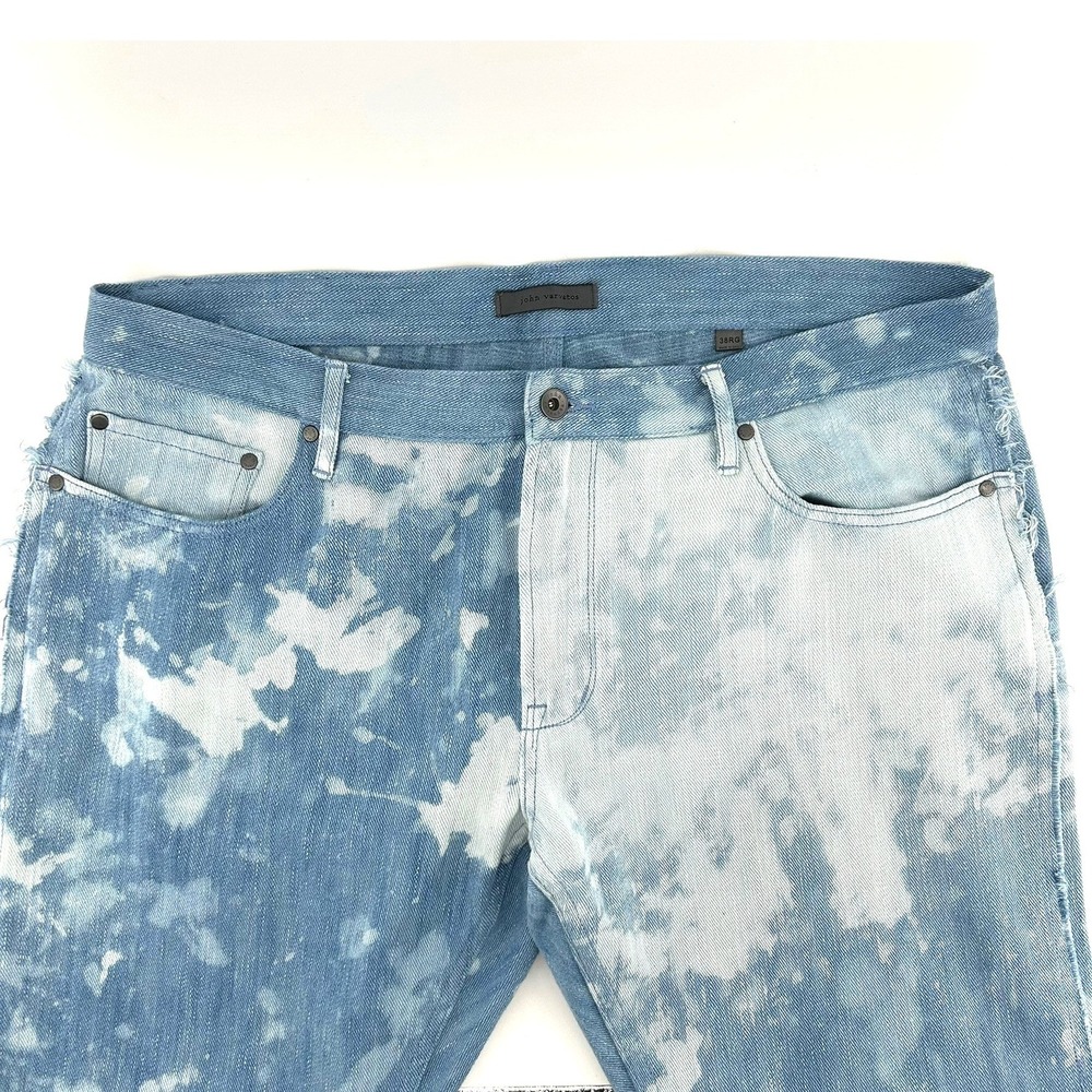 John Varvatos Men 38RG Dutch Blue Acid Wash Raw Hem Blue Denim Straight Leg Jean